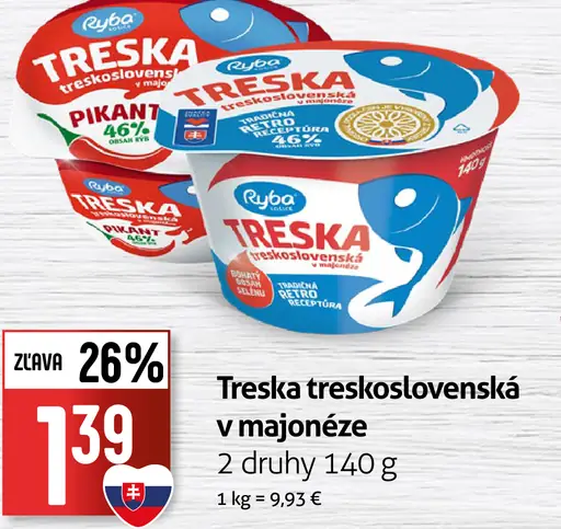 Ryba Treska treskoslovenská v majonéze – 2 druhy