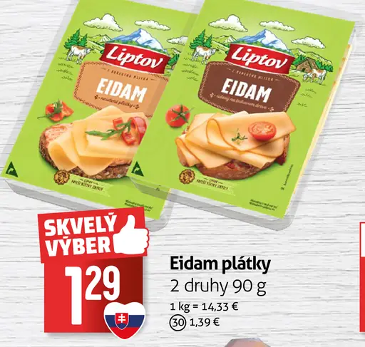 Liptov Eidam plátky, 2 druhy