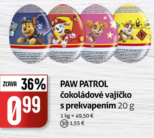 Paw Patrol čokoládové vajíčko s krémovou náplňou