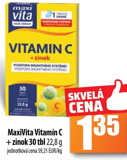 MaxiVita Vitamín C + zinok 30 tbl