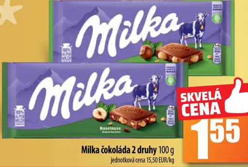 Milka čokoláda 2 druhy