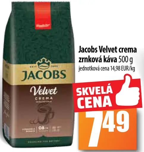 Jacobs Velvet Crema zrnková káva