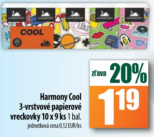 Harmony Cool 3-vrstvé papierové vreckovky