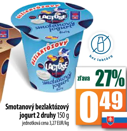 Smotanový bezlaktózový jogurt 2 druhy