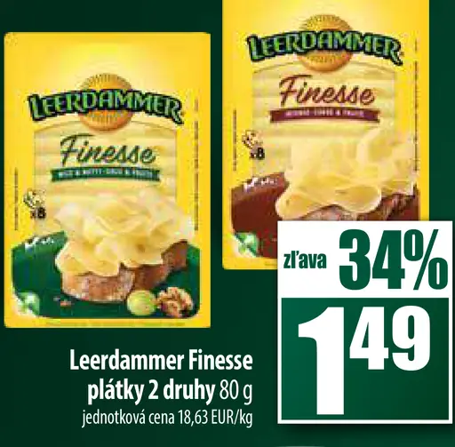 Leerdammer Finesse plátky 2 druhy