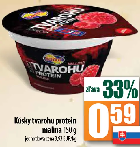 Kúsky tvarohu protein malina