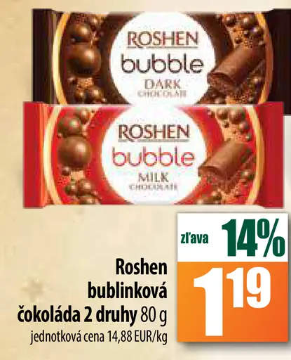 Roshen bublinková čokoláda 2 druhy