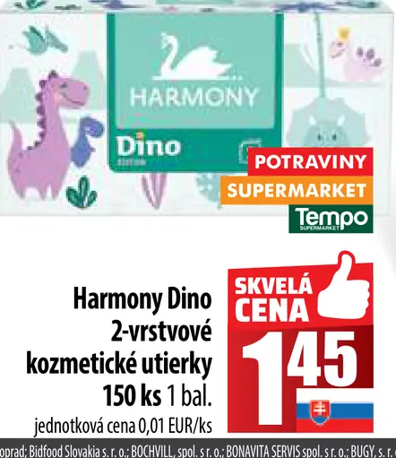 Harmony Dino kozmetické utierky 2 vrstvy