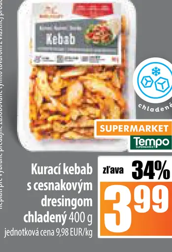 Kurací kebab s cesnakovým dressingom