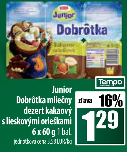 Junior Dobrôtka mliečny dezert kakaový s lieskovými orieškami