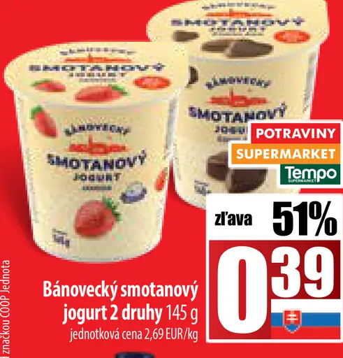 Bánovecký smotanový jogurt 2 druhy