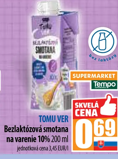 TOMU VER Bezlaktózová smotana na varenie 10%