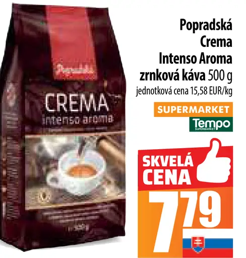 Popradská Crema Intenso Aroma zrnková káva