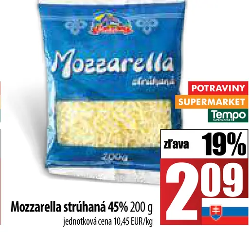 Mozzarella strúhaná 45%