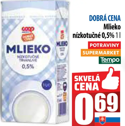 Mlieko nízkotučné 0.5%