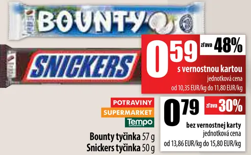 Bounty tyčinka Snickers tyčinka