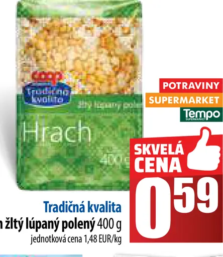 Tradičná kvalita Hrach žltý lúpaný