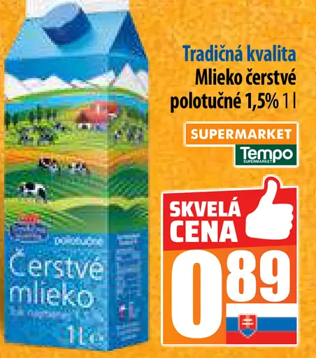 Tradičná kvalita Mlieko čerstvé polotučné 1,5%