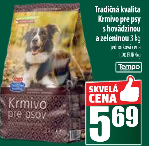 Tradičná kvalita Krmivo pre psy s hovädzinou a zeleninou