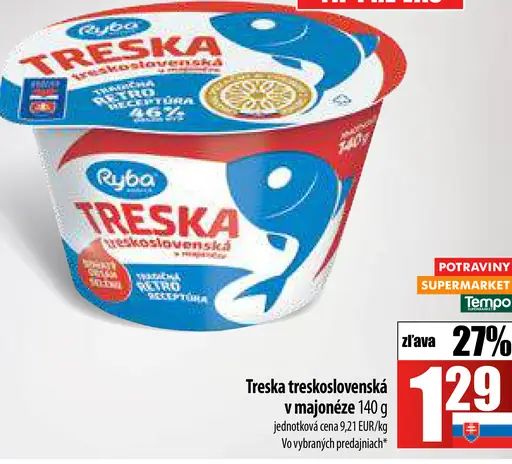 Ryba Treskoslovenská treska v majonéze