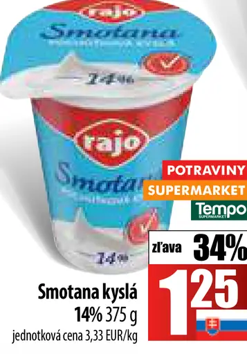 Rajo smotana kyslá 14%