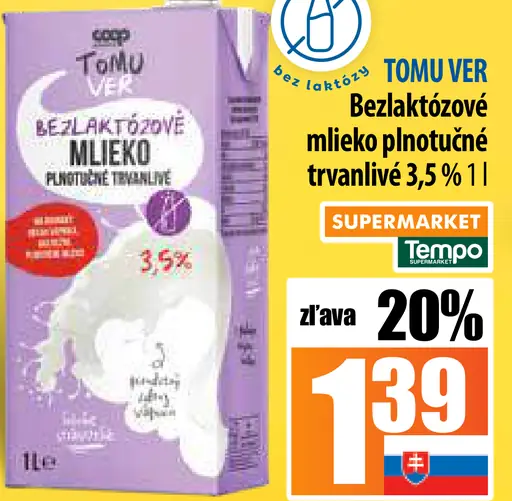 Tomu Ver Bezlaktózové mlieko polotučné