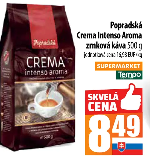 Popradská Crema Intenso Aroma zrnková káva