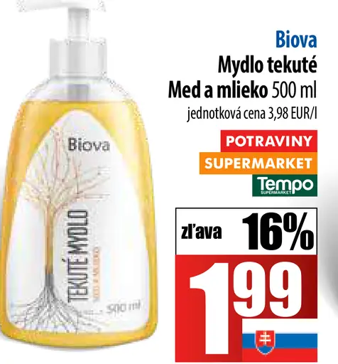 Biova Mydlo tekuté Med a mlieko