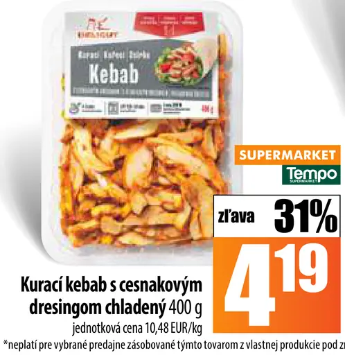 Kurací kebab s cesnakovým dressingom