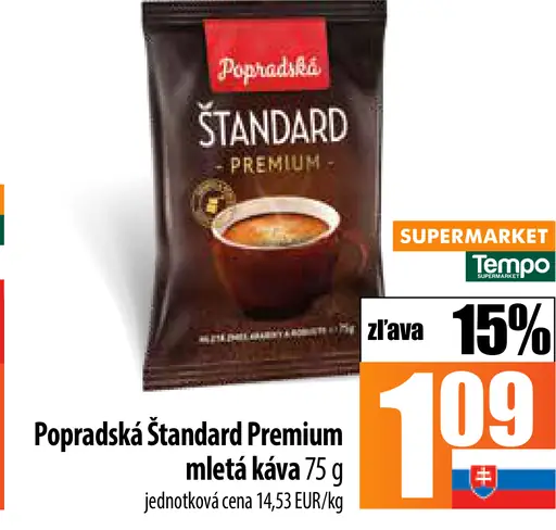 Popradská Štandard Premium pražená mletá káva