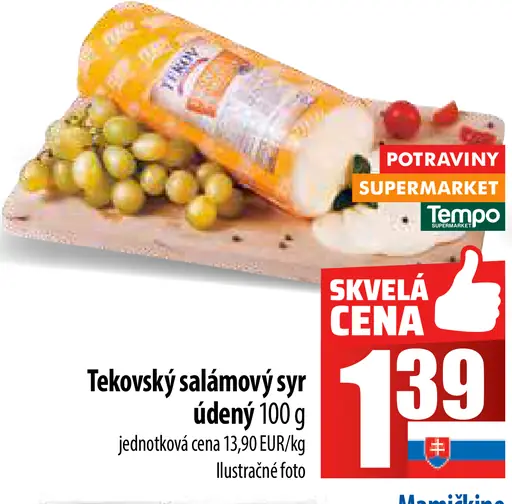 Tekovský salámový syr údený, neúdený