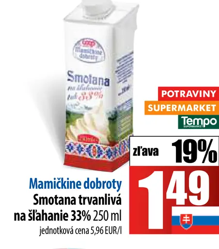 Mamičkina dobroty Smotana trvanlivá na šľahanie 33%