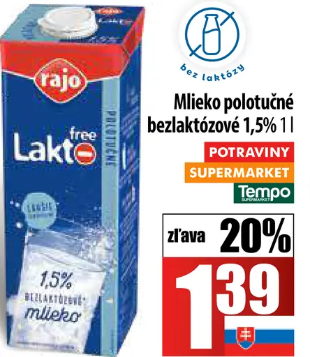 Rajo Lakto free Mlieko polotučné bezlaktózové