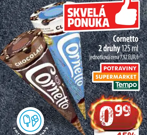 Cornetto zmrzlina rôzne druhy