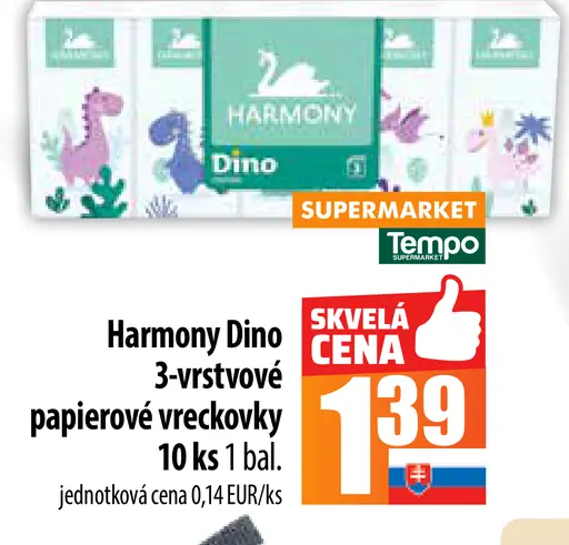 Harmony Dino 3-vrstvové papierové vreckovky