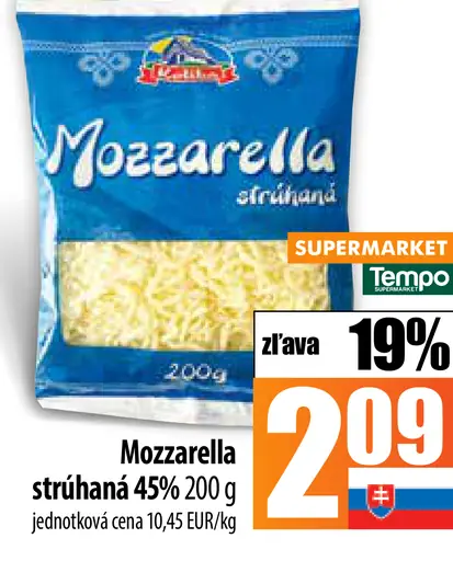 Mozzarella strúhaná 45%