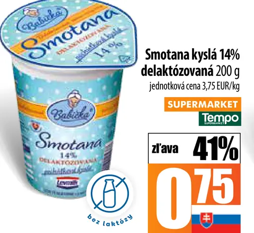 Babička Smotana kyslá 14 % delaktózovaná