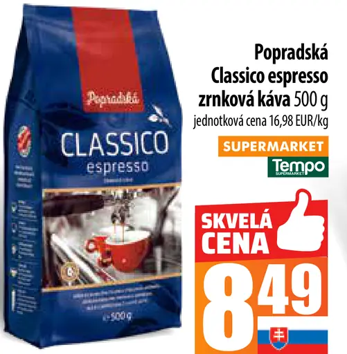 Popradská Classico Espresso zrnková káva