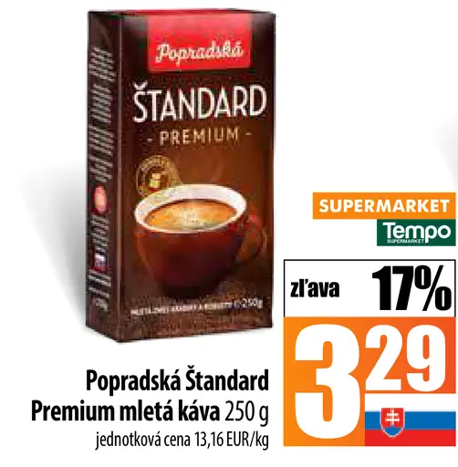 Popradská Štandard Premium pražená mletá káva