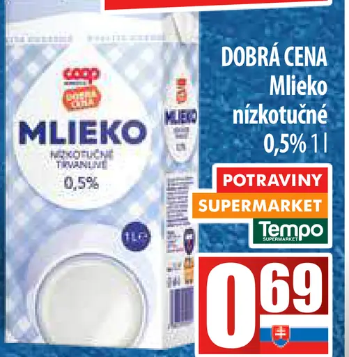 Coop Dobrá cena Mlieko nízkotučné 0,5%