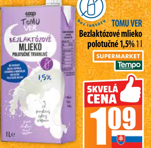 Tomu Ver Bezlaktózové mlieko polotučné 1,5 %