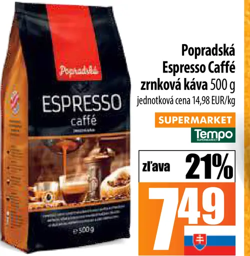 Popradská Espresso caffé zrnková káva