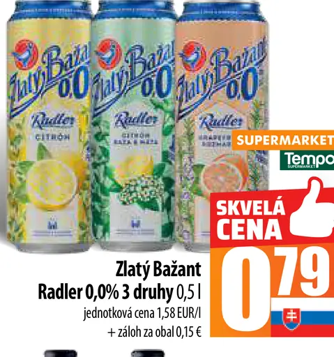 Zlatý Bažant radler 0,0 % plechovka