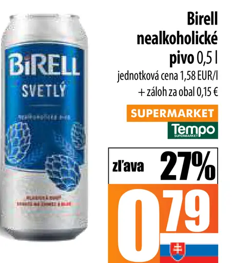 Birell Svetlý nealkoholické pivo plechovka