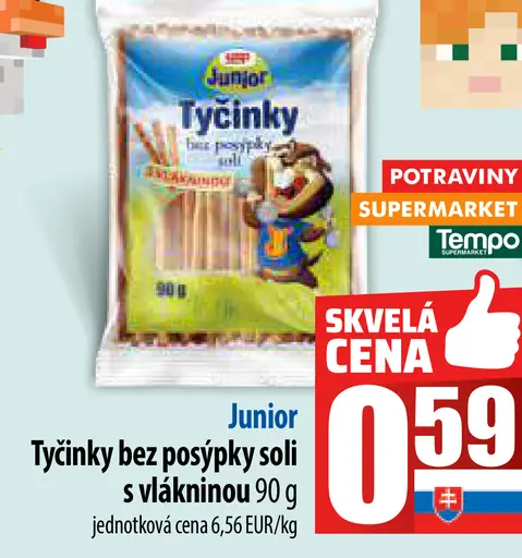 Junior Tyčinky bez posýpky soli s vlákninou