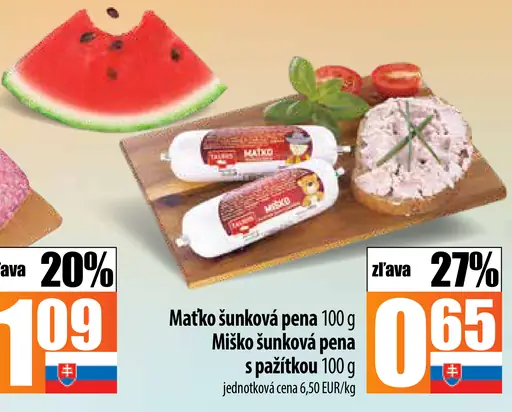 Maťko šunková pena Miško šunková pena s pažitkou