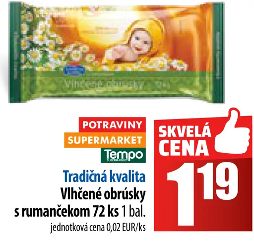 Tradičná kvalita vlhčené obrúsky s rumančekom