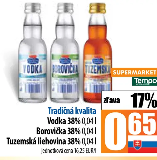 Tradičná kvalita Vodka Borovička Tuzemská liehovina