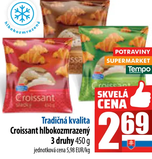 Tradičná kvalita Croissant hlboko zmrazený 3 druhy