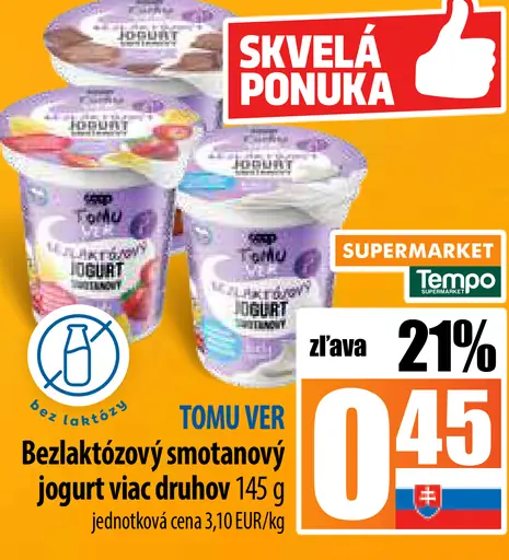 TOMU VER Bezlaktózový jogurt smotanový viac druhov
